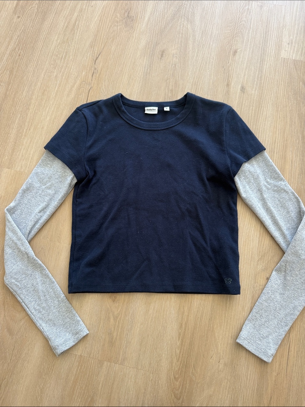 Sunday Best Navy Top with Light Gray Long Sleeves